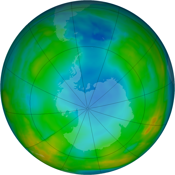 Antarctic ozone map for 01 July 2014